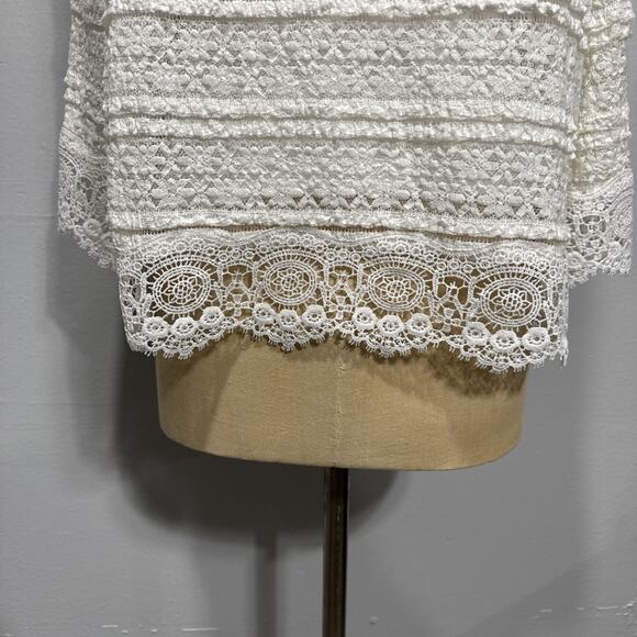 Skye's The Limit Womans Lace Overlay Top Size M White 3/4 Sleeve Cottage Peasant - Picture 4 of 11
